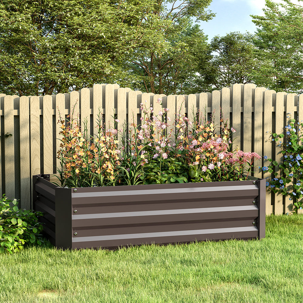 Galvanized Steel Square Raised Garden Bed Planter Box in Brown, 100cm W x 100cm D x 30cm H - Spacious and durable garden planter